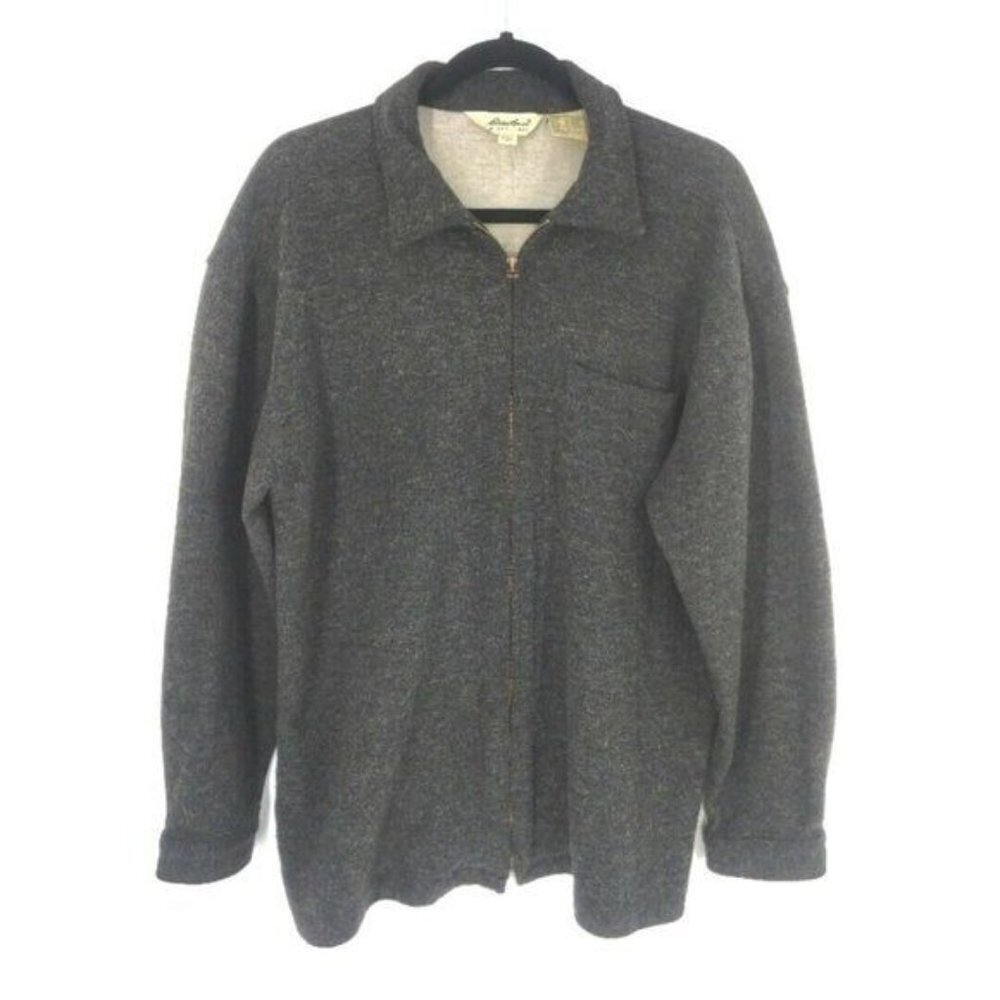 Eddie Bauer Zip Front Shaket Shirt Jacket Womens M Alpaca Wool Blend Italy Gray